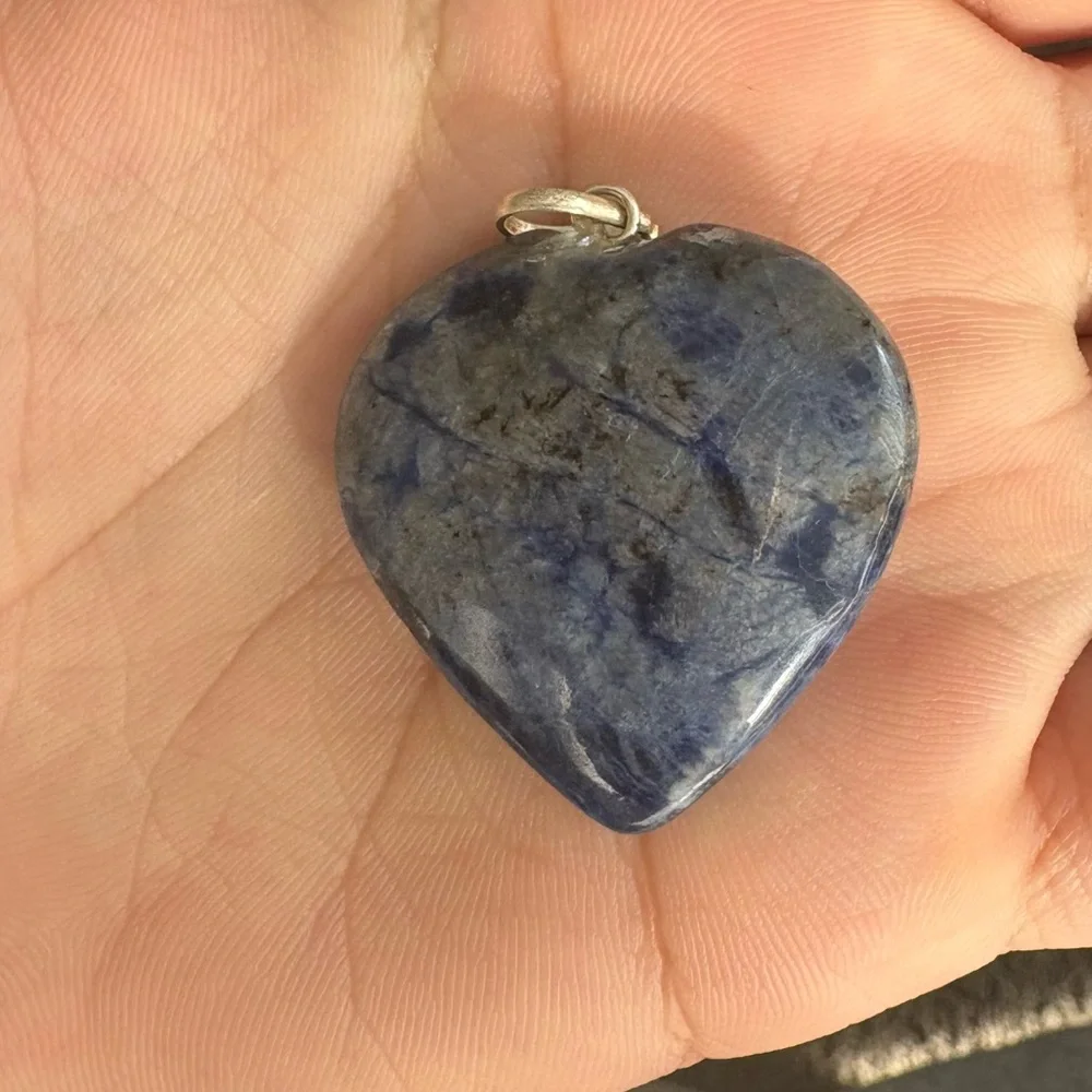 Blue Sodalite Heart Pendant with Silver Bail | Healing Crystal Necklace Charm - Picture 4 of 6